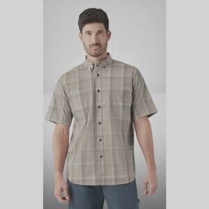 New Mens DICKIES Short Sleeve Flex Woven Relaxed Fit Gray Plaid Shirt MEDIUM